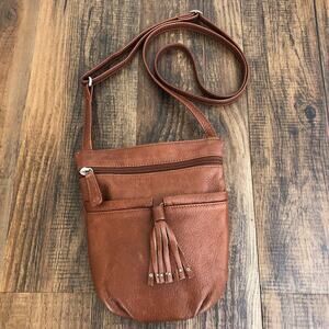 Osgoode Marley Leather Crossbody Bag Fringe Detail Exterior Pockets Boho Brown